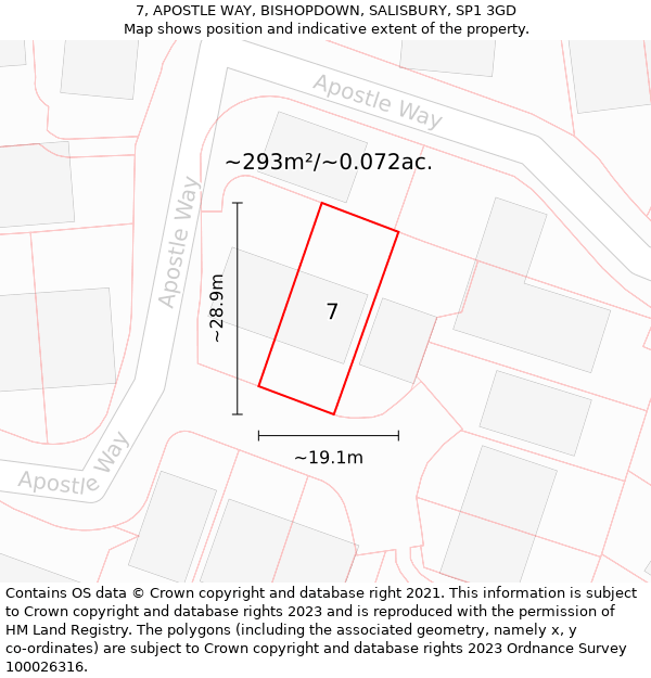 7, APOSTLE WAY, BISHOPDOWN, SALISBURY, SP1 3GD: Plot and title map