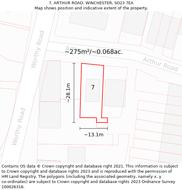 7, ARTHUR ROAD, WINCHESTER, SO23 7EA: Plot and title map