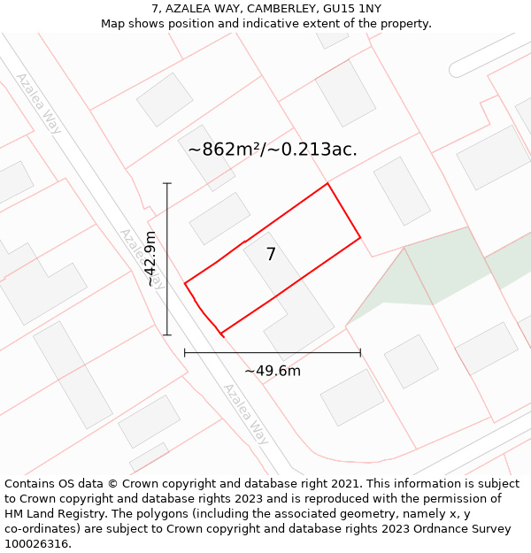 7, AZALEA WAY, CAMBERLEY, GU15 1NY: Plot and title map