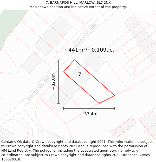 7, BARNARDS HILL, MARLOW, SL7 2NX: Plot and title map