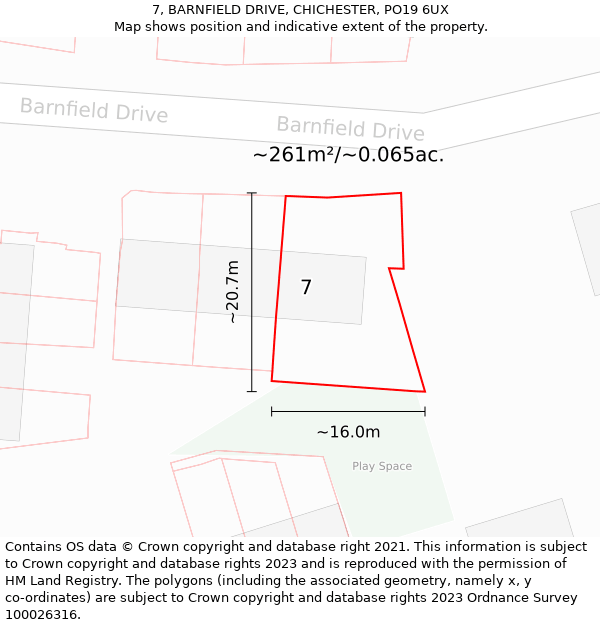 7, BARNFIELD DRIVE, CHICHESTER, PO19 6UX: Plot and title map