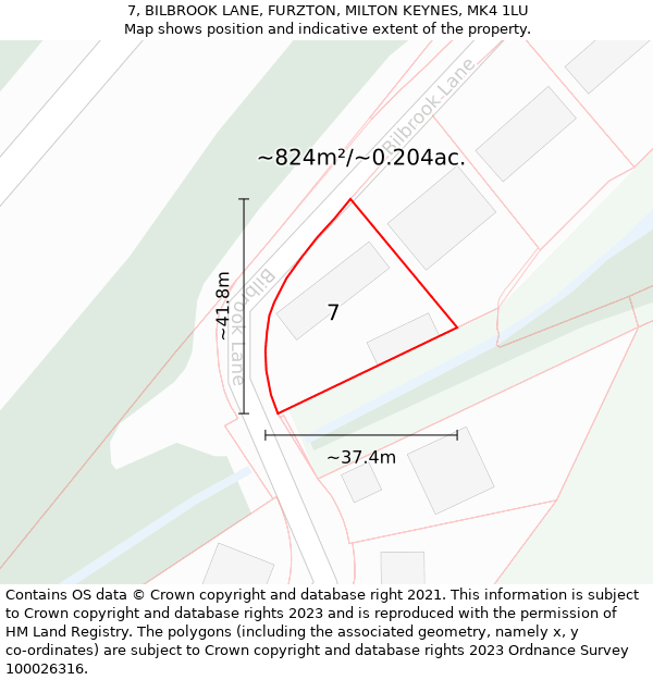 7, BILBROOK LANE, FURZTON, MILTON KEYNES, MK4 1LU: Plot and title map