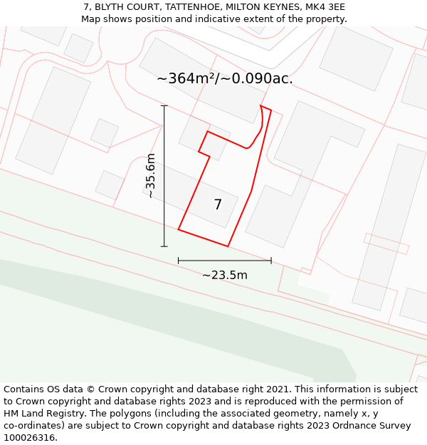 7, BLYTH COURT, TATTENHOE, MILTON KEYNES, MK4 3EE: Plot and title map