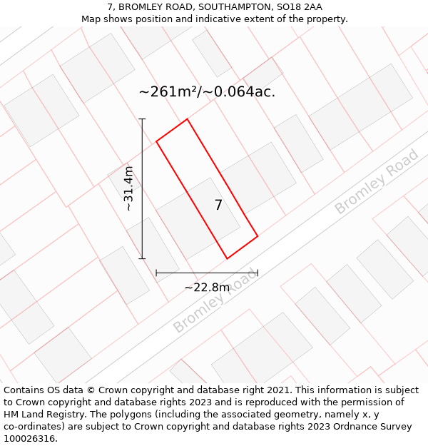 7, BROMLEY ROAD, SOUTHAMPTON, SO18 2AA: Plot and title map