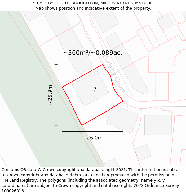 7, CADEBY COURT, BROUGHTON, MILTON KEYNES, MK10 9LE: Plot and title map