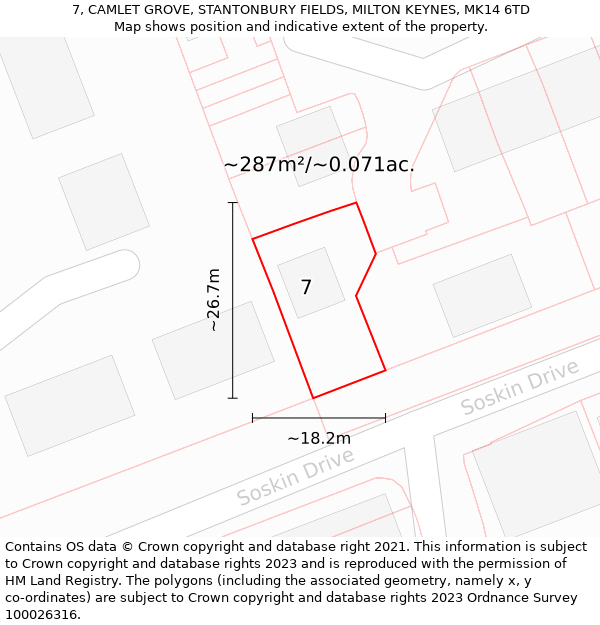 7, CAMLET GROVE, STANTONBURY FIELDS, MILTON KEYNES, MK14 6TD: Plot and title map