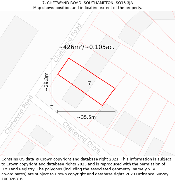 7, CHETWYND ROAD, SOUTHAMPTON, SO16 3JA: Plot and title map