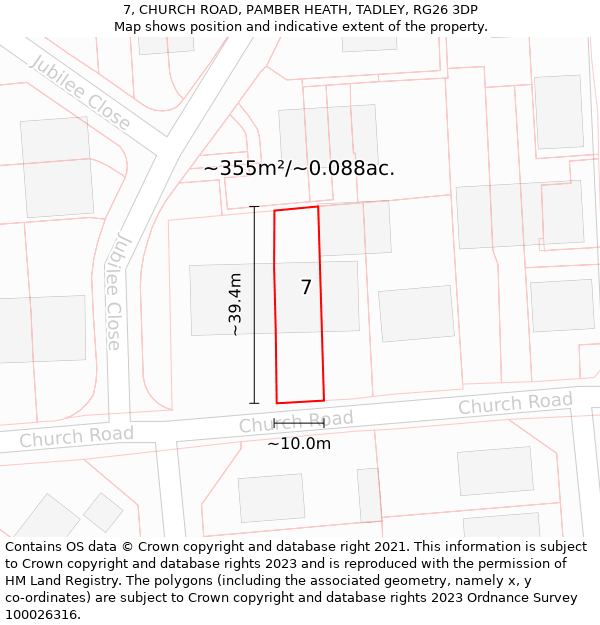 7, CHURCH ROAD, PAMBER HEATH, TADLEY, RG26 3DP: Plot and title map