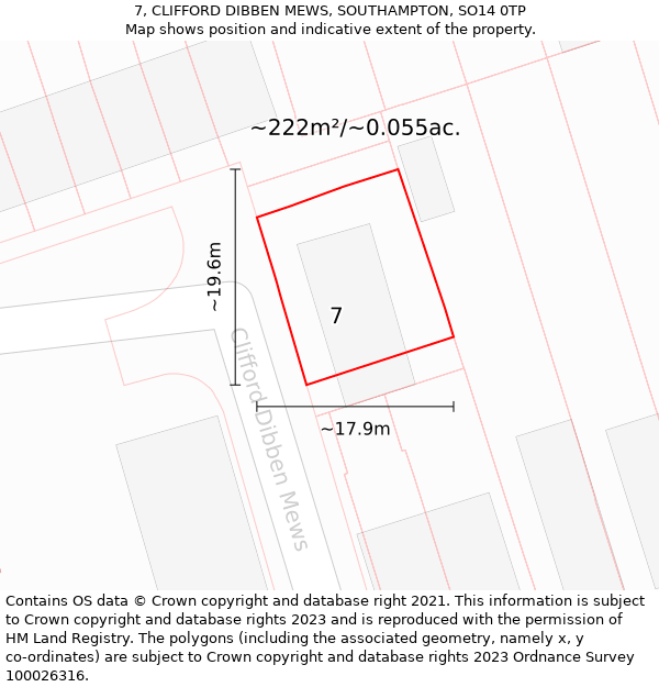 7, CLIFFORD DIBBEN MEWS, SOUTHAMPTON, SO14 0TP: Plot and title map