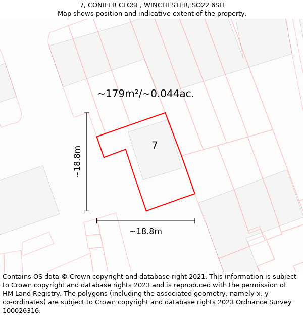 7, CONIFER CLOSE, WINCHESTER, SO22 6SH: Plot and title map