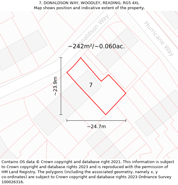 7, DONALDSON WAY, WOODLEY, READING, RG5 4XL: Plot and title map