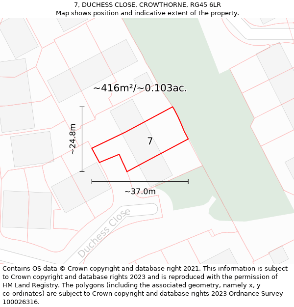 7, DUCHESS CLOSE, CROWTHORNE, RG45 6LR: Plot and title map