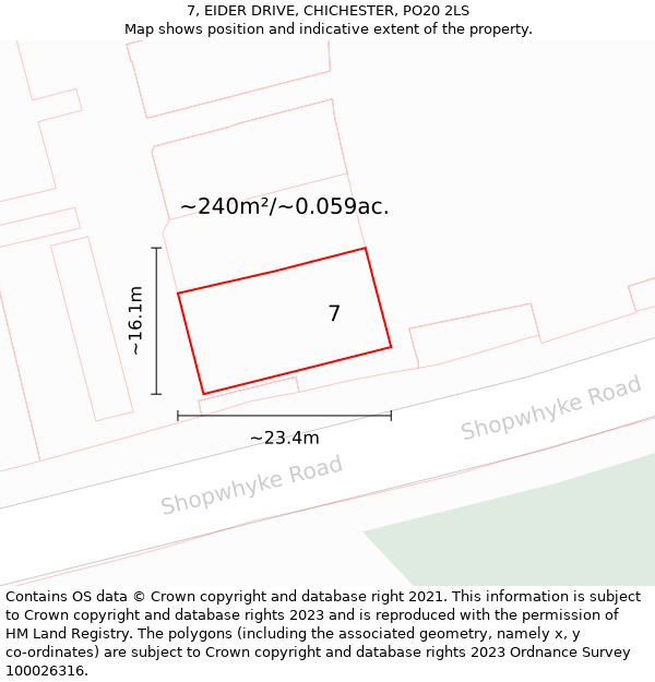 7, EIDER DRIVE, CHICHESTER, PO20 2LS: Plot and title map