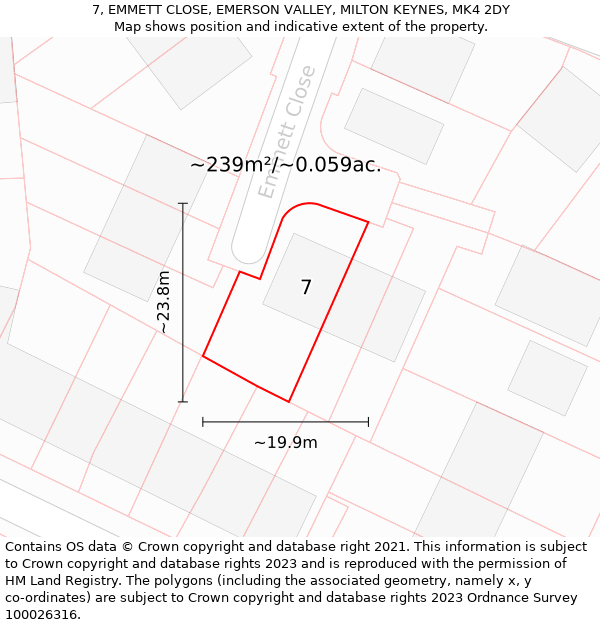 7, EMMETT CLOSE, EMERSON VALLEY, MILTON KEYNES, MK4 2DY: Plot and title map