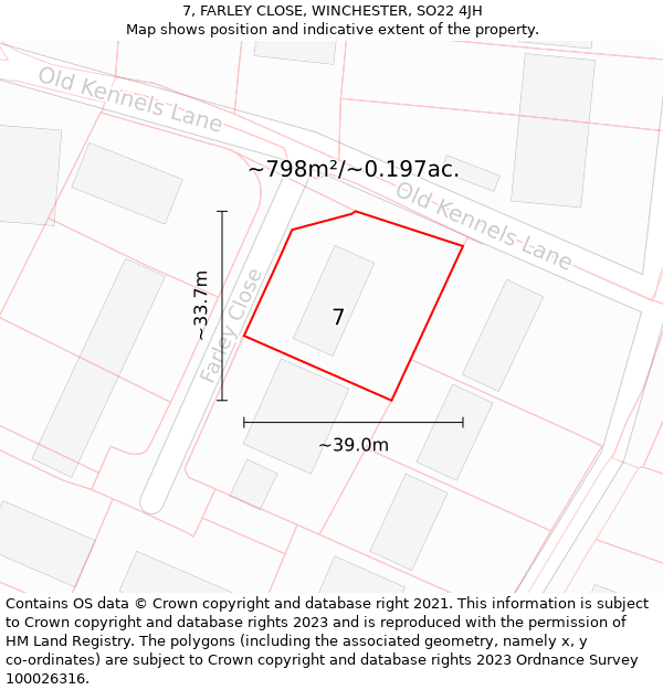 7, FARLEY CLOSE, WINCHESTER, SO22 4JH: Plot and title map