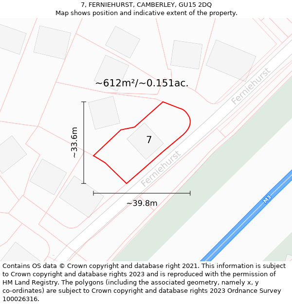 7, FERNIEHURST, CAMBERLEY, GU15 2DQ: Plot and title map