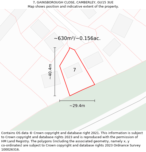 7, GAINSBOROUGH CLOSE, CAMBERLEY, GU15 3UE: Plot and title map