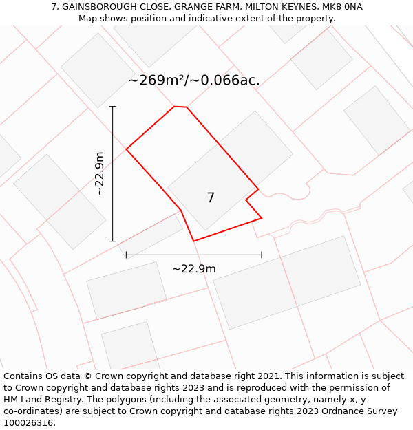 7, GAINSBOROUGH CLOSE, GRANGE FARM, MILTON KEYNES, MK8 0NA: Plot and title map