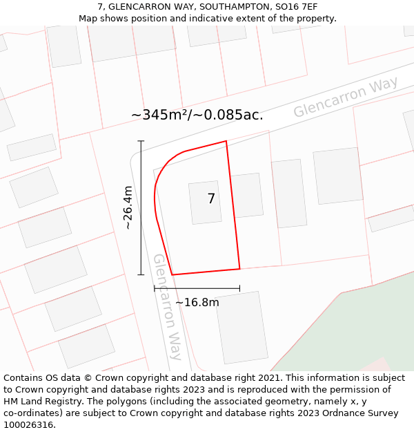 7, GLENCARRON WAY, SOUTHAMPTON, SO16 7EF: Plot and title map