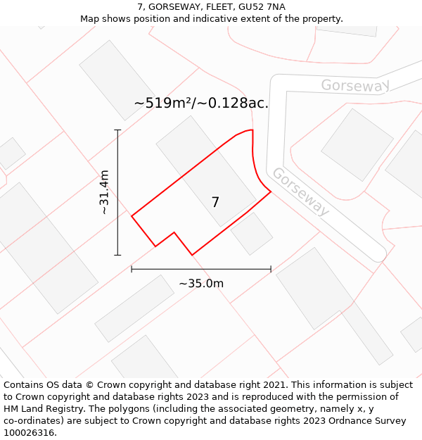 7, GORSEWAY, FLEET, GU52 7NA: Plot and title map