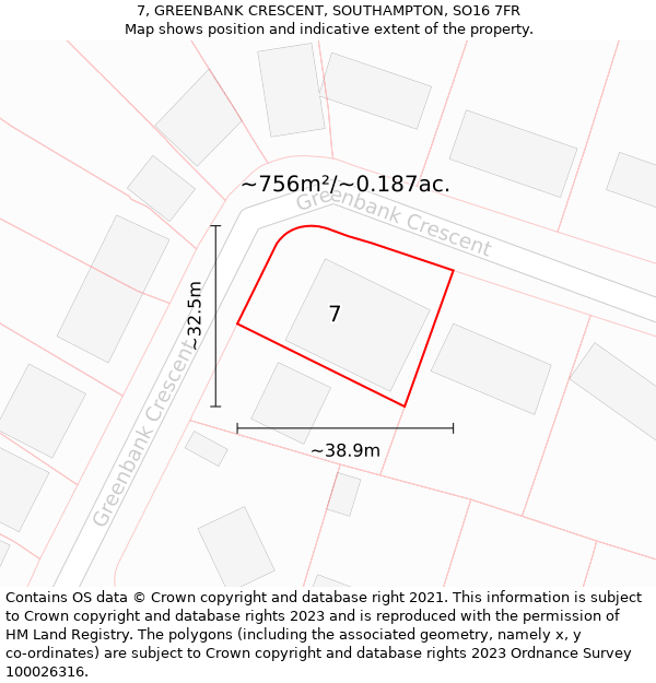 7, GREENBANK CRESCENT, SOUTHAMPTON, SO16 7FR: Plot and title map