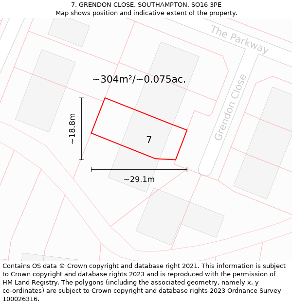 7, GRENDON CLOSE, SOUTHAMPTON, SO16 3PE: Plot and title map