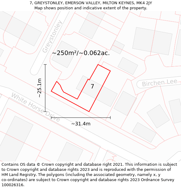 7, GREYSTONLEY, EMERSON VALLEY, MILTON KEYNES, MK4 2JY: Plot and title map