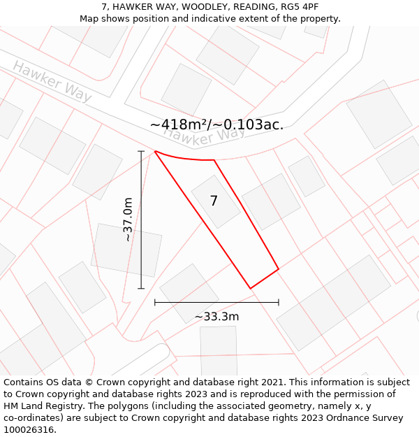 7, HAWKER WAY, WOODLEY, READING, RG5 4PF: Plot and title map