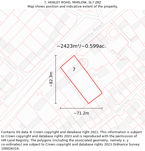 7, HENLEY ROAD, MARLOW, SL7 2BZ: Plot and title map