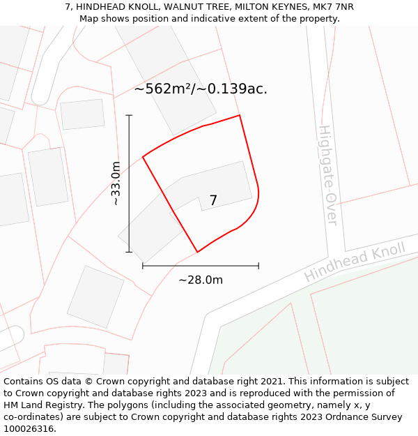 7, HINDHEAD KNOLL, WALNUT TREE, MILTON KEYNES, MK7 7NR: Plot and title map