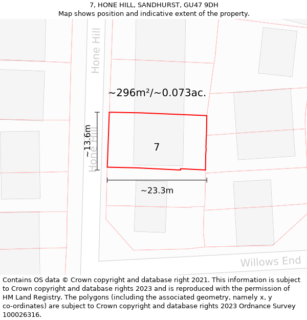 7, HONE HILL, SANDHURST, GU47 9DH: Plot and title map