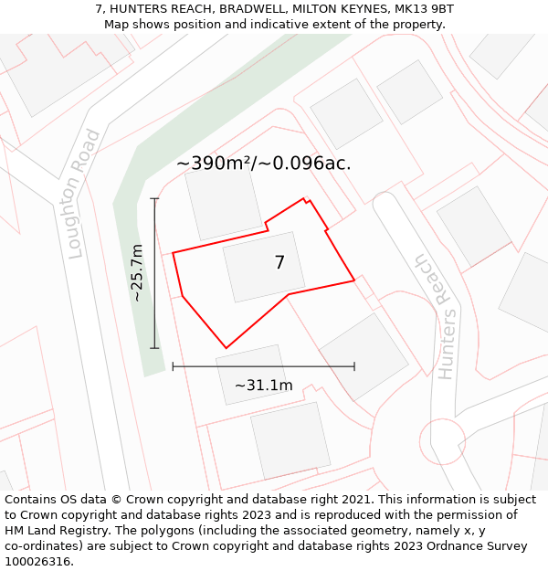 7, HUNTERS REACH, BRADWELL, MILTON KEYNES, MK13 9BT: Plot and title map