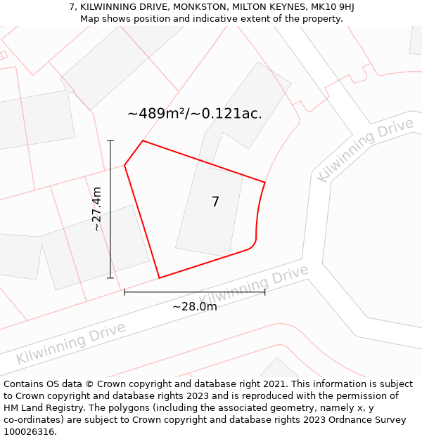 7, KILWINNING DRIVE, MONKSTON, MILTON KEYNES, MK10 9HJ: Plot and title map