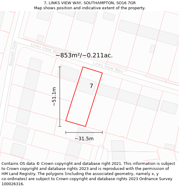 7, LINKS VIEW WAY, SOUTHAMPTON, SO16 7GR: Plot and title map