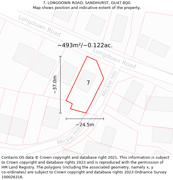 7, LONGDOWN ROAD, SANDHURST, GU47 8QG: Plot and title map