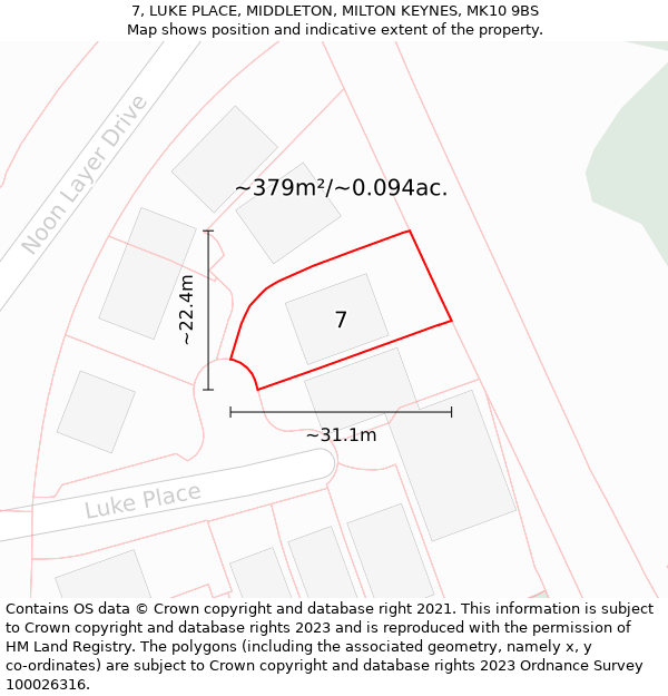 7, LUKE PLACE, MIDDLETON, MILTON KEYNES, MK10 9BS: Plot and title map