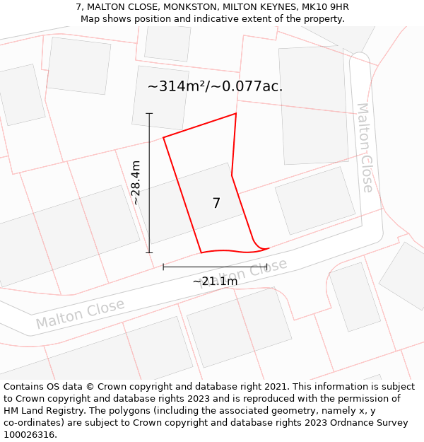 7, MALTON CLOSE, MONKSTON, MILTON KEYNES, MK10 9HR: Plot and title map