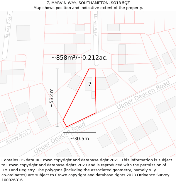 7, MARVIN WAY, SOUTHAMPTON, SO18 5QZ: Plot and title map