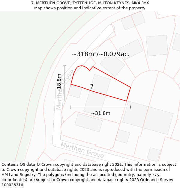 7, MERTHEN GROVE, TATTENHOE, MILTON KEYNES, MK4 3AX: Plot and title map