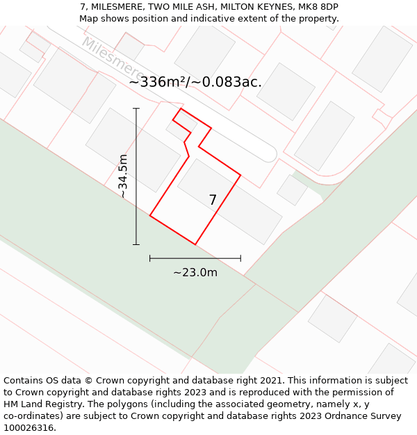 7, MILESMERE, TWO MILE ASH, MILTON KEYNES, MK8 8DP: Plot and title map