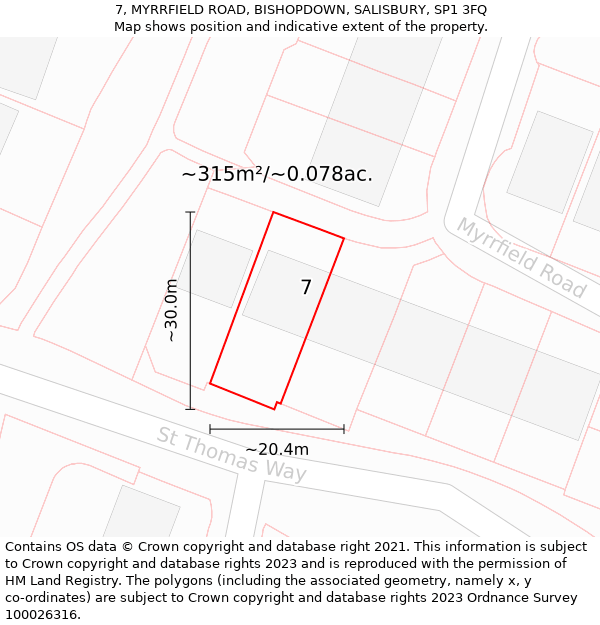 7, MYRRFIELD ROAD, BISHOPDOWN, SALISBURY, SP1 3FQ: Plot and title map