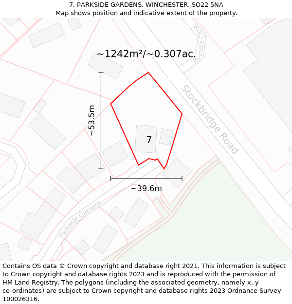 7, PARKSIDE GARDENS, WINCHESTER, SO22 5NA: Plot and title map