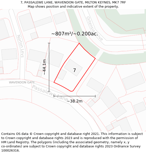 7, PASSALEWE LANE, WAVENDON GATE, MILTON KEYNES, MK7 7RF: Plot and title map