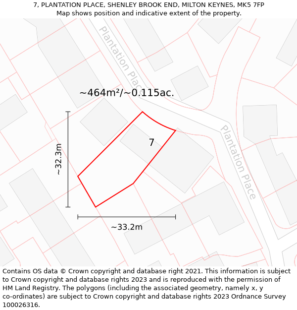 7, PLANTATION PLACE, SHENLEY BROOK END, MILTON KEYNES, MK5 7FP: Plot and title map