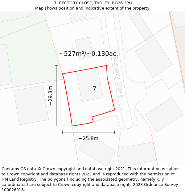 7, RECTORY CLOSE, TADLEY, RG26 3PH: Plot and title map