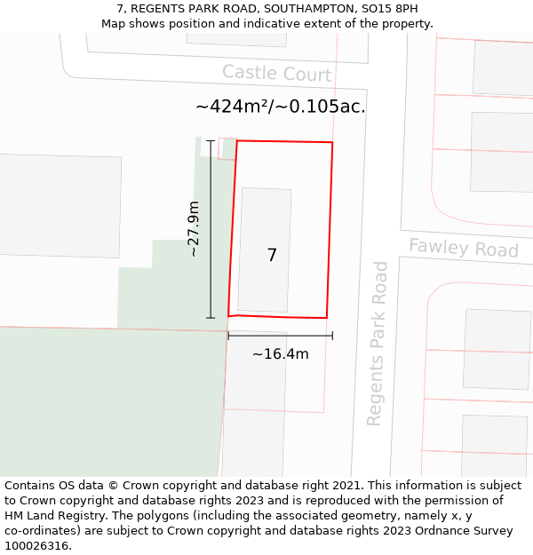 7, REGENTS PARK ROAD, SOUTHAMPTON, SO15 8PH: Plot and title map