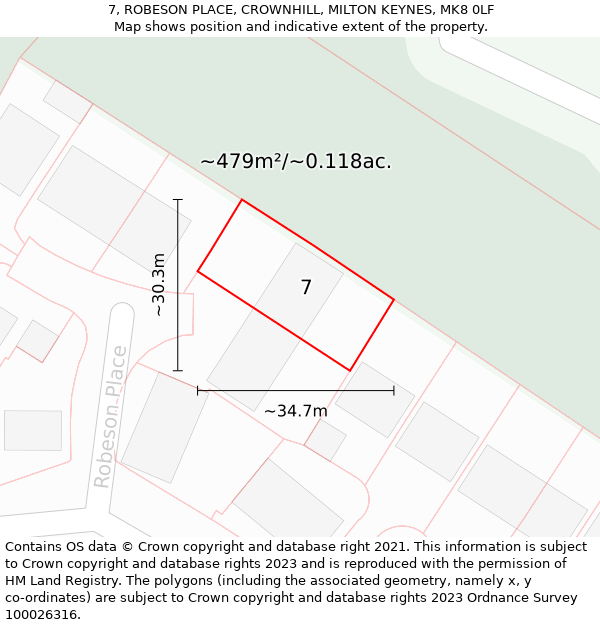 7, ROBESON PLACE, CROWNHILL, MILTON KEYNES, MK8 0LF: Plot and title map