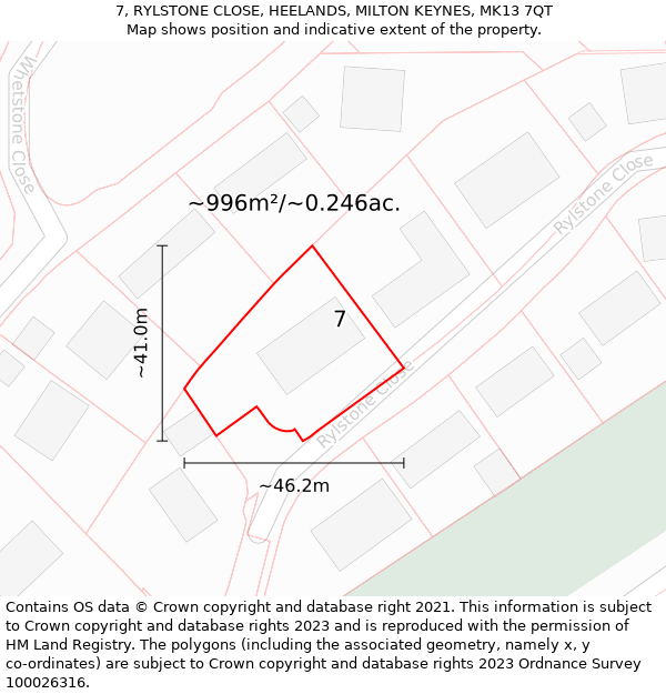 7, RYLSTONE CLOSE, HEELANDS, MILTON KEYNES, MK13 7QT: Plot and title map