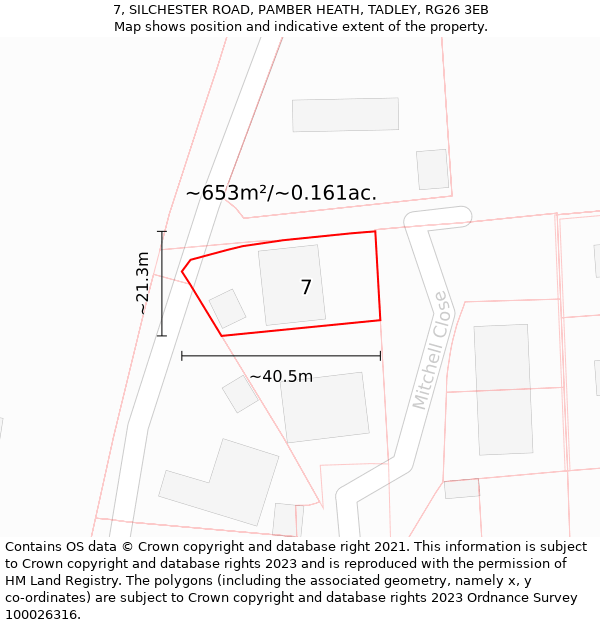 7, SILCHESTER ROAD, PAMBER HEATH, TADLEY, RG26 3EB: Plot and title map