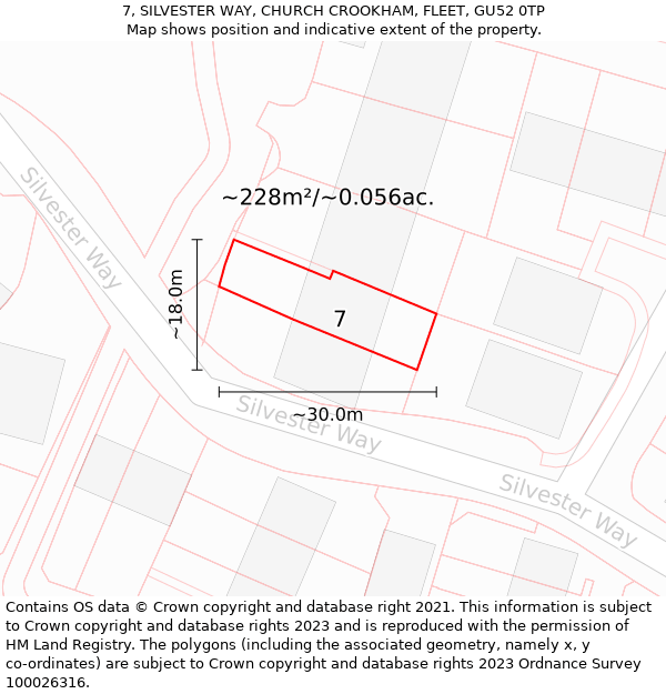 7, SILVESTER WAY, CHURCH CROOKHAM, FLEET, GU52 0TP: Plot and title map